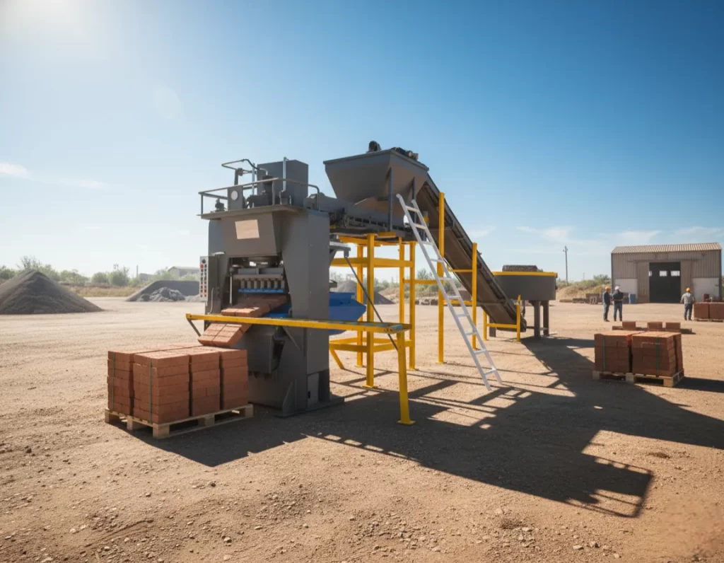 Automatic Fly Ash Brick Making Machine Plant Close Up View Installation Site Making Bricks