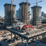 Automatic Fly Ash Brick Making Machine at Urban High-Rise Construction Site